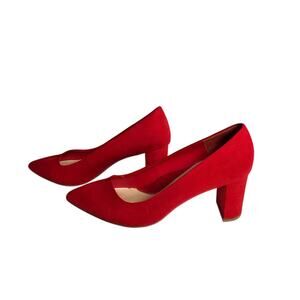 Women's 10 Isaac Mizrahi Bright Red Block Heels Tonight Glam GorpCore Party Pop